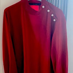 Zara pearl red long sleeve top